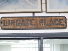 Vintage cast iron road sign 'Lipgate Place'