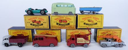 Seven Matchbox Lesney 1-75 series diecast model vehicles comprising 3, 9, 13, 19, 30, 34 and 48, all