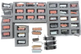 Forty-one Peco and similar N gauge wagons and vans, some constructed from white metal kits