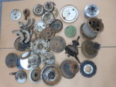 Two boxes of motorcycle brake drums, parts etc, to include British hub company, Triumph and BSA