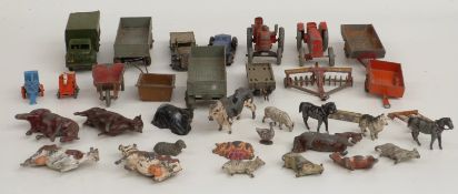 A collection of Britains and Dinky Toys lead and diecast model animals and vehicles