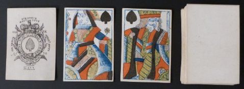 Hall, England playing cards. Garter ace. GIII, No. 32. Full length standard courts. Plain backs.