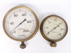 Two large steam engine or similar pressure gauges, one Hopkinson the other John Thompson, largest