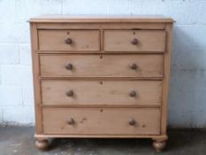 A 19thC pine chest of two over three graduated drawers W122 x D53 x H121cm