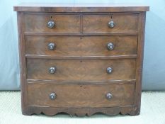 19thc mahogany bow fronted chest of two over three graduated drawers,W120 x D54 x H103cm