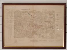 WWII Luftwaffe / German Air Force framed map of Liverpool, 77 x 55cm