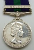 British Army General Service Medal with clasp for Malaya, named to 23475619 Cfn G Streeter, REME