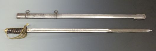 Replica 1874 pattern 1854 infantry officer's sword, in metal scabbard, blade length 83cm.