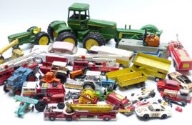 Over 30 Corgi, Dinky, Matchbox and similar diecast model vehicles including fire engines, large