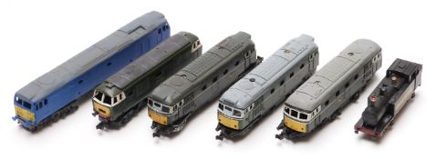 Five Trix, Atlas and Rapido N gauge diesel locomotives including British Rail