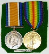 British Army WWI medals comprising the War Medal and Victory Medal named to 62963 Pte W S Harding