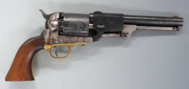 Italian .44 3rd model single action Dragoons style revolver with battle scene engraved to the