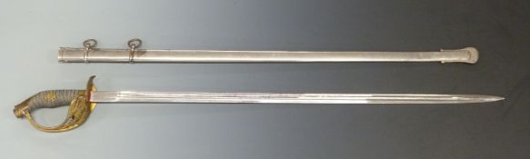 1889 German Imperial sword with shagreen and wire grip, handle and cipher for Wilhelm II, the 83cm