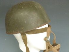 British Army WWII paratrooper's steel helmet with leather liner and two chin straps
