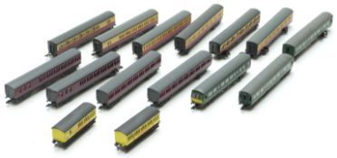 Fifteen Graham Farish and similar N gauge coaches including BR, SR, The Shredded Wheat Co etc