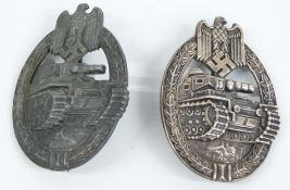German Army WWII two tank assault breast badges, one cast, the other stamped