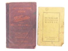 Circa 1927 Sunbeam motorcycle manual and a 1947 Velocette instruction book