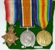 British Army WWI medals comprising 1914/1915 Star, War Medal and Victory Medal, named to 4214 Pte