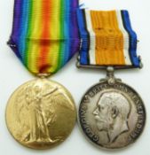 British Army WWI medals comprising War Medal and Victory Medal named to 28224 Pte A G Tye