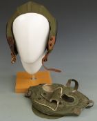 Two flying helmets, one a cold weather example