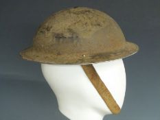 British Army WWII 'Brodie' steel helmet with liner and strap, AMC 1941