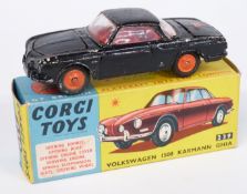 Corgi Toys diecast model Volkswagen 1500 Karmann Ghia with black body and red interior and hubs 239,