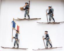 Seven CBG Mignot diecast model French soldiers on skis, in original box.