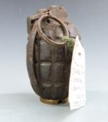 British WWI inert Mills bomb No5 MK1 'pineapple' grenade, 10cm long.