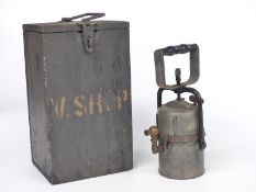 May be stickered 65308 GWR acetylene lamp in box marked V Shop, height 36cm