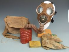 British Army WWII gas mask and canister MkIV with canvas bag etc