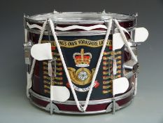 First Battalion King's Own Yorkshire Light Infantry drum with glass insert for use as a table