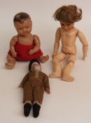 Three various dolls comprising one William Goebel bisque headed with fixed blue eyes, open mouth,