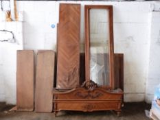 19th century continental kingwood or similar display cabinet with birds eye maple interior and