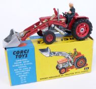 Corgi Toys diecast model Massey-Ferguson '165' Tractor With Shovel with red body and hubs, silver