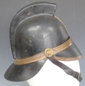 Victorian volunteer's fire helmet with liner and chin strap