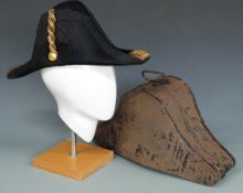 Royal Navy bicorn hat, size 7 3/8, named to inner band F P Morley, with gilt bullion rim