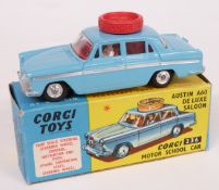 Corgi Toys diecast model Austin A60 De Luxe Saloon Corgi Motor School Car, with pale blue body,