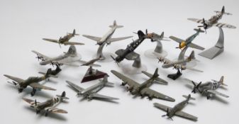 Fifteen Corgi and similar diecast model aeroplanes including Spirfire, Mustang F4U Corsair etc.