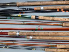 A collection of sea and coarse fishing rods including Uptide, Sunridge, Vitesse, Shakespeare,