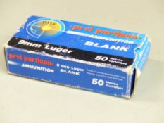 Fifty Prvi Partizan 9mm Luger blank rifle cartridges, in original box