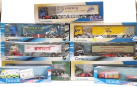 Nine Cararama diecast model lorries and lorry sets including Junior Rescue etc, all in original
