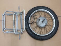 MZ T/S front wheel and a pair of MZ trophy motorbike pannier racks