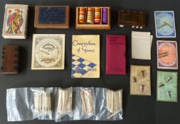 A quantity of miscellaneous items to include bezique scorers, box of counters, mah jong pieces etc