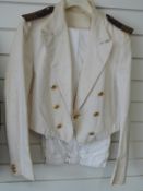 Royal Air Force officer's white trousers and jacket with shoulder boards and buttons, size small