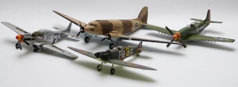 Four Corgi and similar large scale diecast model aeroplanes including Spitfire, Mustangs etc.