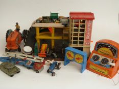 A collection of Corgi, Dinky and similar diecast model vehicles together with a wooden and plastic