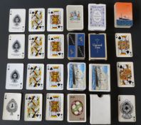 English playing cards by various makers, including five single packs with shipping line back designs