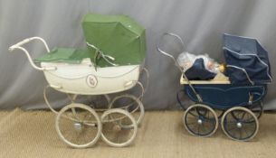 Triang and Silver Cross dolls prams with vintage dolls