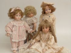 Four bisque headed dolls comprising Angelina Dolls Tessa, Susan Wakeem, Donna & Effner Kayla and