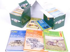 A large quantity of Classic Cars Collectors Cup cards and three Haynes manuals including BSA pre-